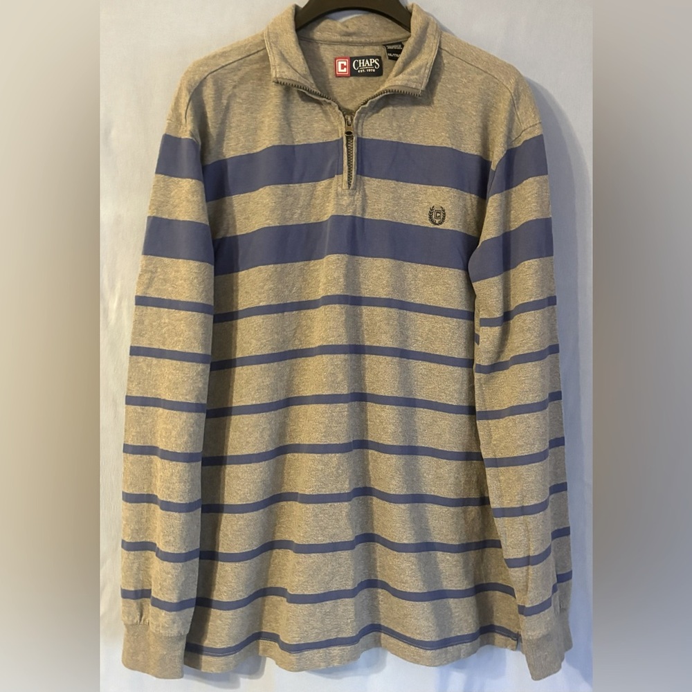 Chaps by Ralph Lauren Long Sleeve 3/4 Zip Blue and Gray Striped Shirt